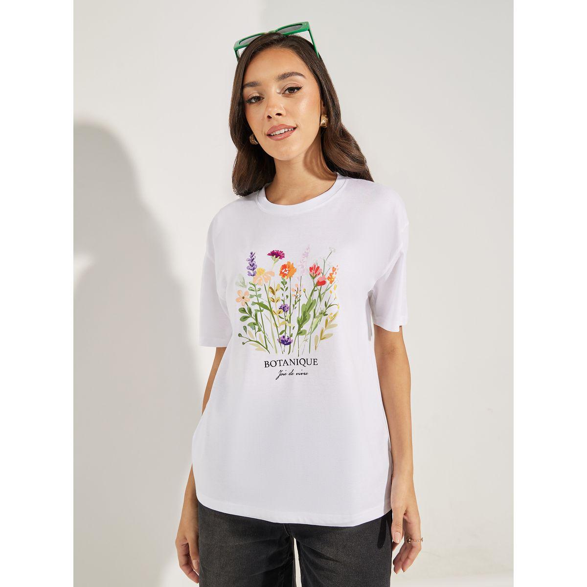 تيشيرت فضفاض بطبعة جرافيك واكتاف منخفضة-women-clothing-tshirts-image-2