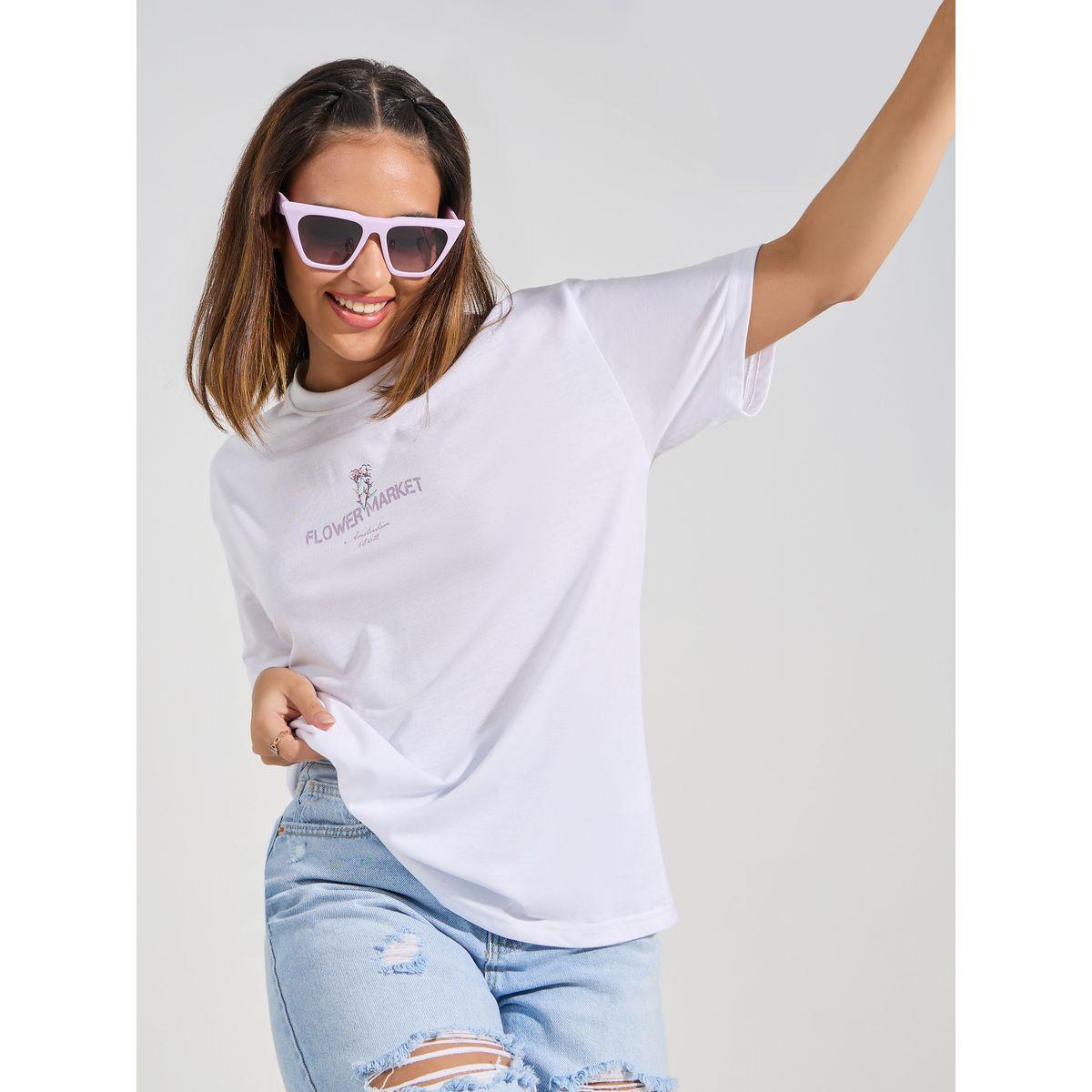 تيشيرت فضفاض مطبع بطبعة جرافيك مع اكتاف منخفضة-women-clothing-tshirts-image-3