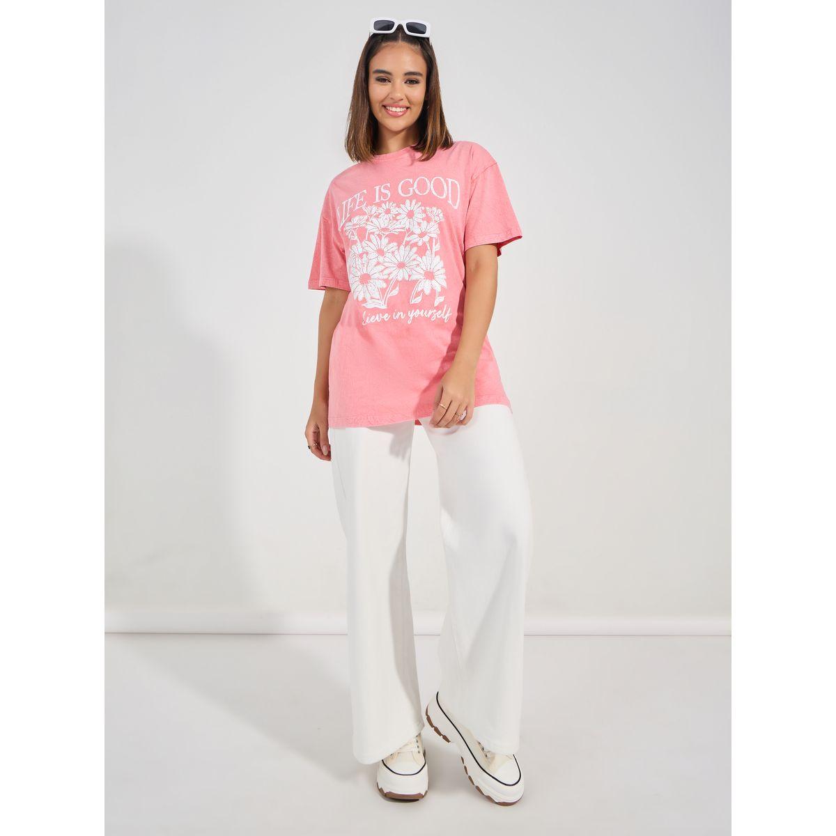Styli Oversized Acid Wash Floral Graphic Print T-Shirt-women-clothing-tshirts-image-2