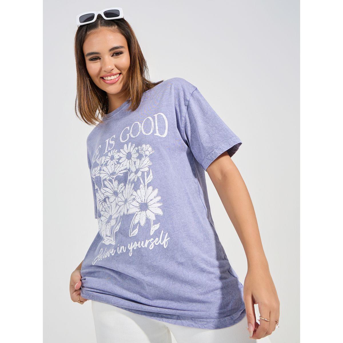 تيشيرت فضفاض مطبع بطبعة جرافيك مع اكمام قصيرة-women-clothing-tshirts-image-3