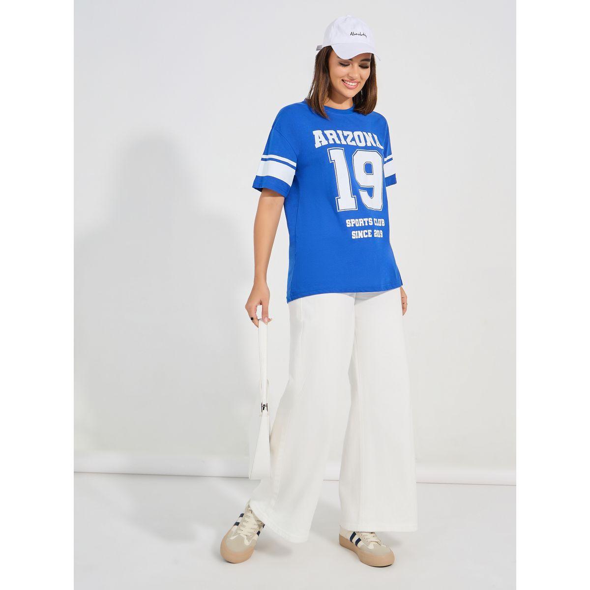 تيشيرت فضفاض مطبع بطبعة جرافيك مع اكتاف منخفضة-women-clothing-tshirts-image-2