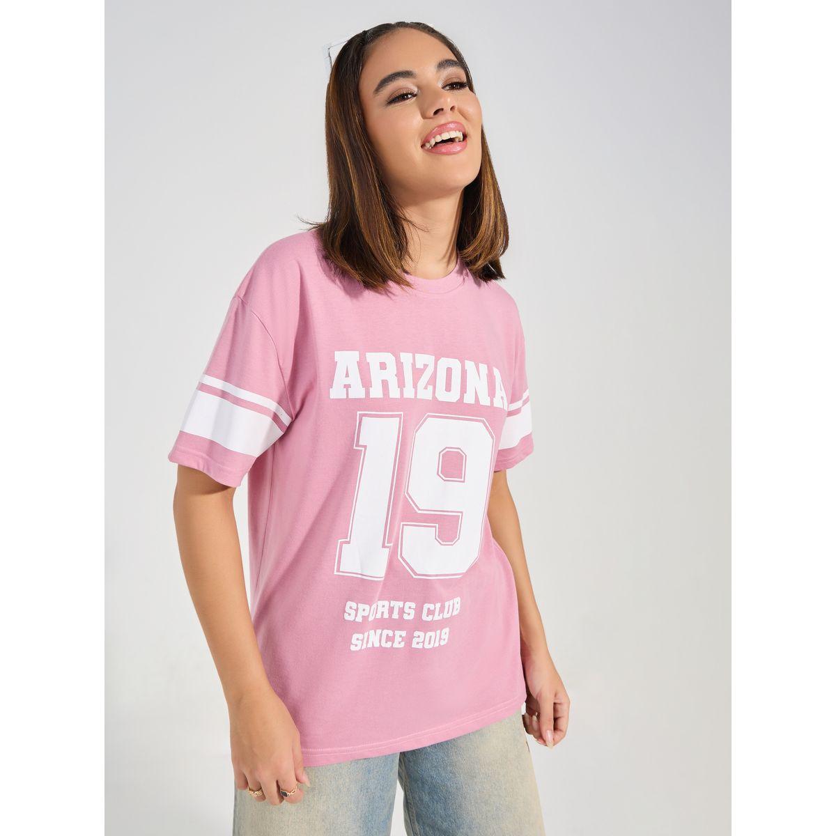 تيشيرت فضفاض مطبع بطبعة جرافيك مع اكتاف منخفضة-women-clothing-tshirts-image-1