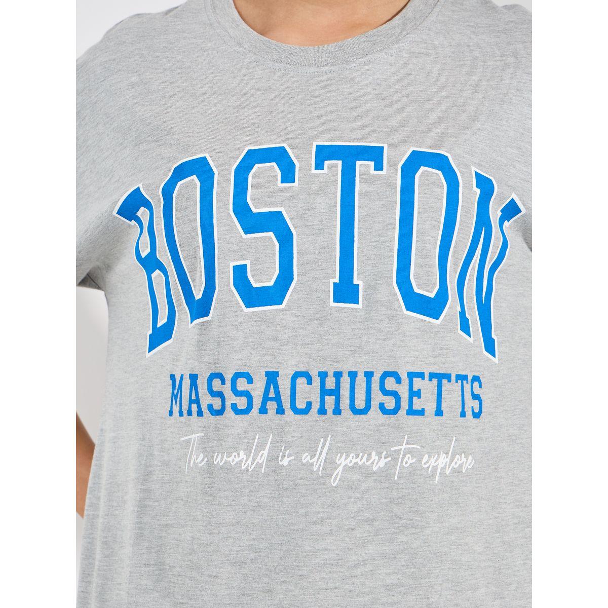 Styli Oversized Melange Slogan Print Turn-Up Sleeves T-Shirt-women-clothing-tshirts-image-4