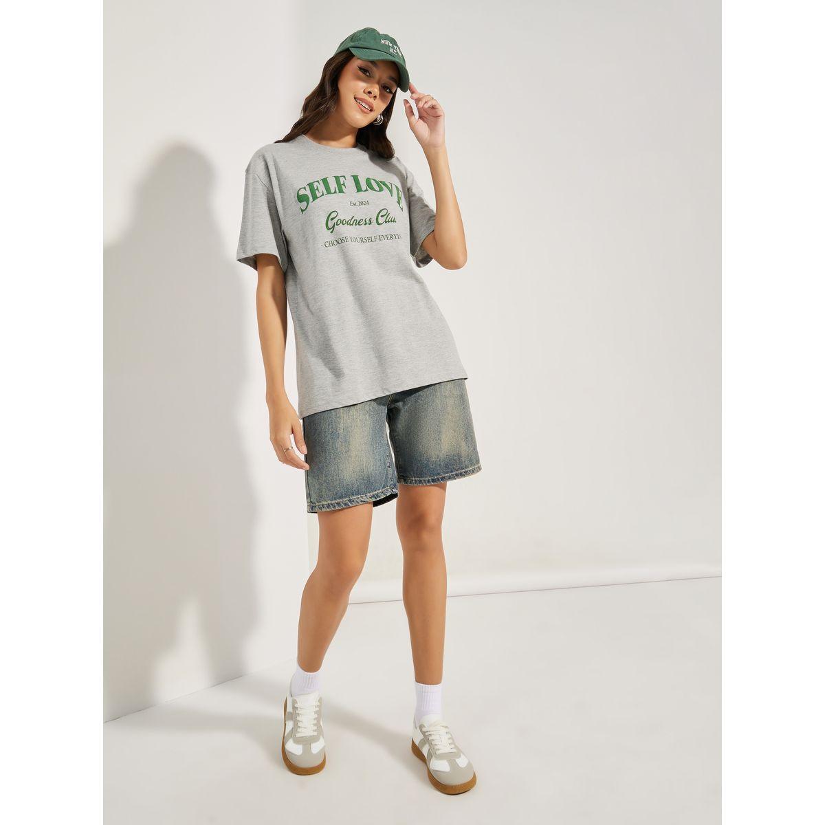 تيشيرت فضفاض مطبع بكتابة مع اكتاف منخفضة-women-clothing-tshirts-image-2