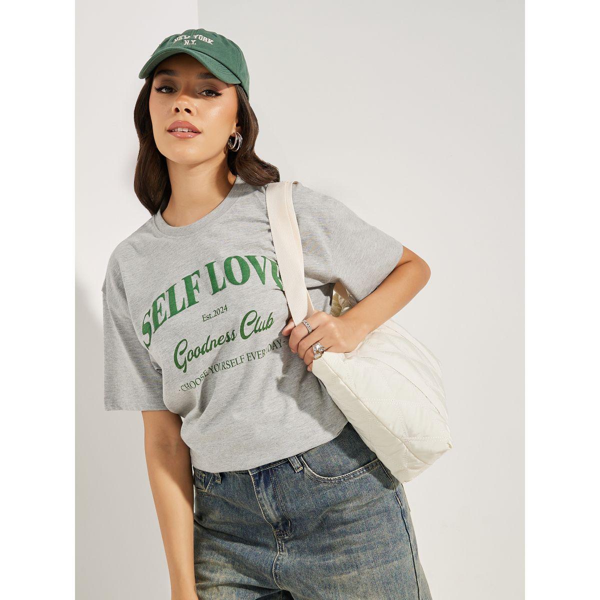 تيشيرت فضفاض مطبع بكتابة مع اكتاف منخفضة-women-clothing-tshirts-image-5