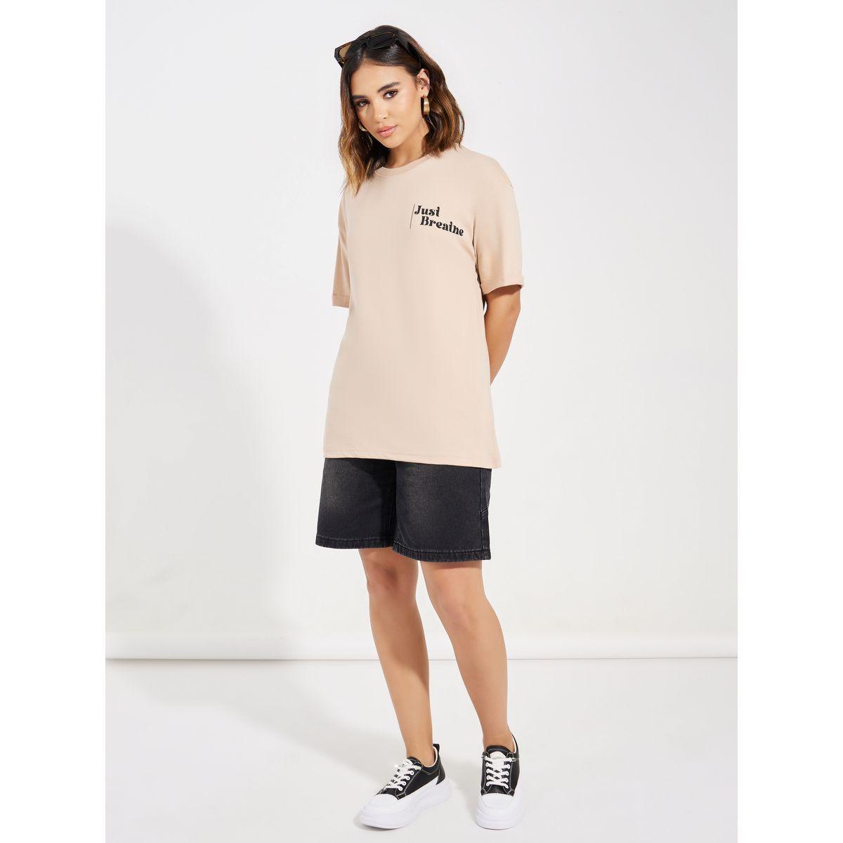 Styli Oversized Dropped Shoulder Slogan Print T-Shirt-women-clothing-tshirts-image-2