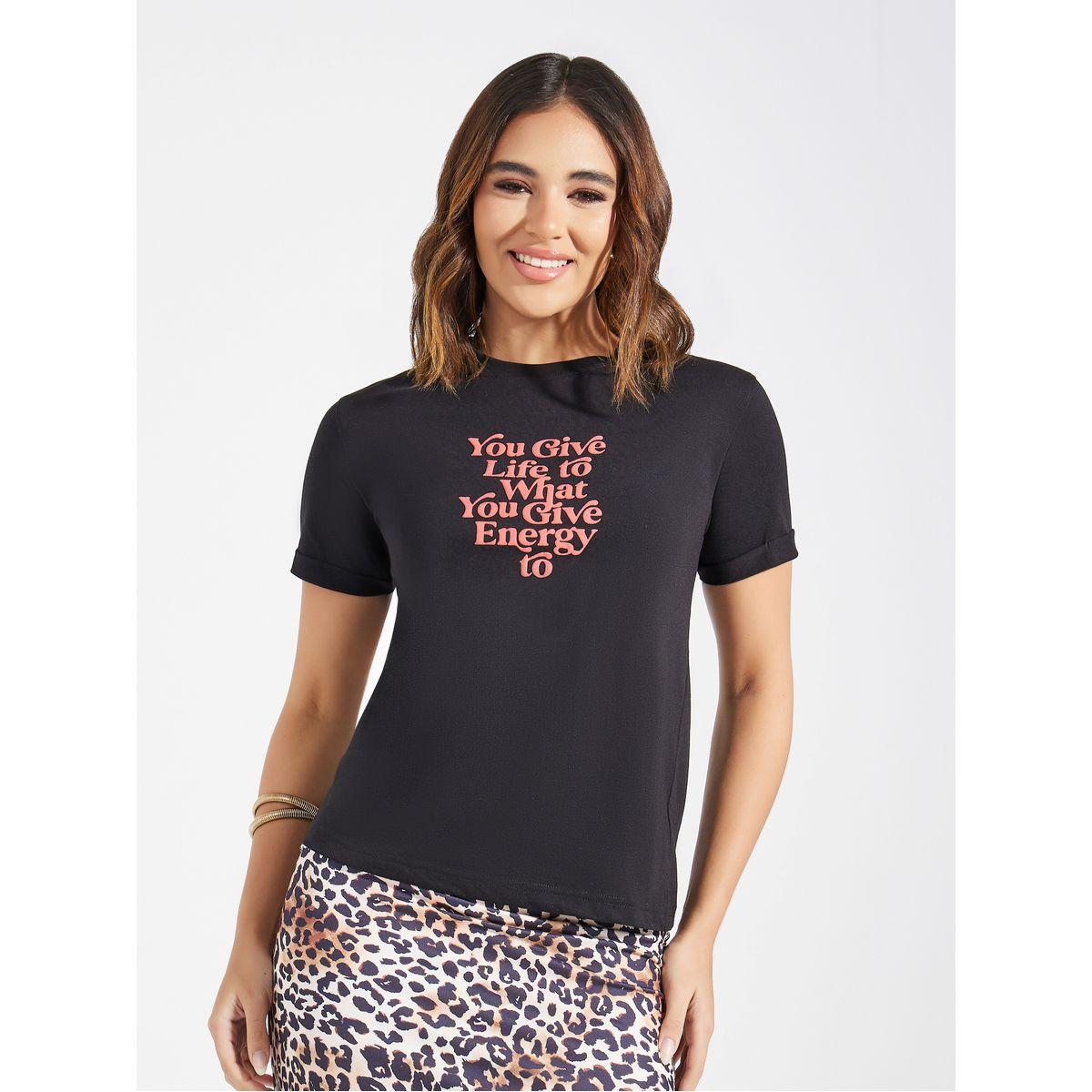 تيشيرت مطبع بكتابة مع ياقة دائرية-women-clothing-tshirts-image-1