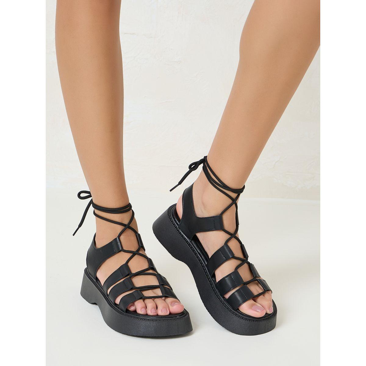 Styli Tie-Up Detail Gladiator Platform Sandals-women-shoes-heels-image-1