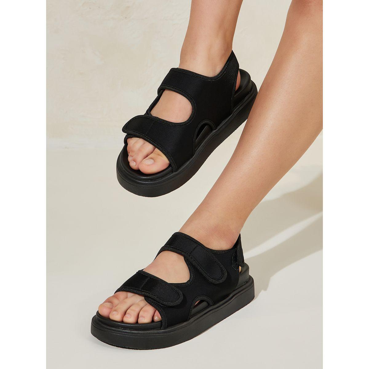 Styli Velcro Strap Plain Sandals-women-shoes-sandals-flats-image-1