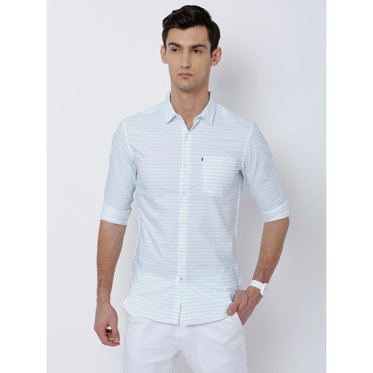 قميص مخطط بقصة سليم فت وجيب هايلاندر × ستايلي-men-clothing-shirts-image-1