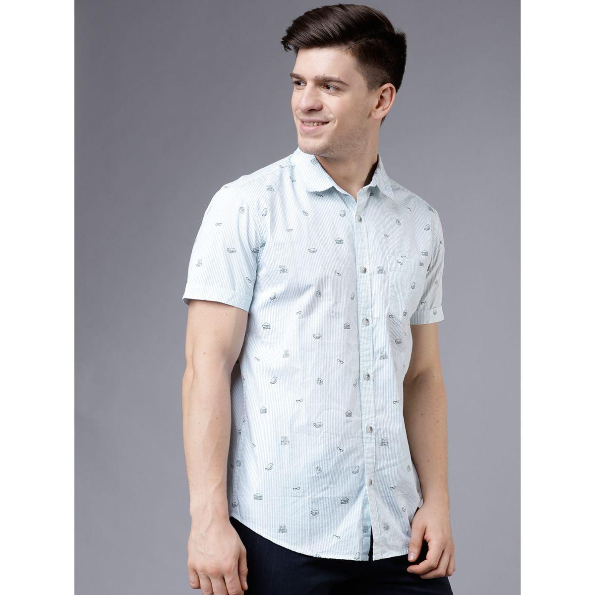 قميص مخطط بقصة سليم فت واكمام قصيرة هايلاندر × ستايلي-men-clothing-shirts-image-1