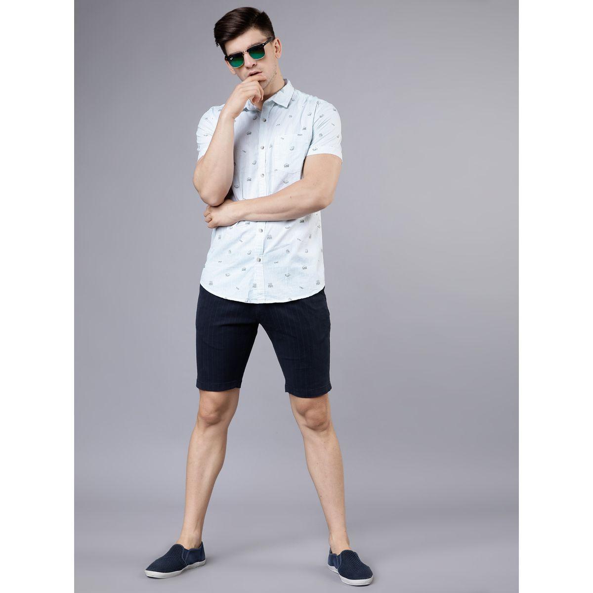 قميص مخطط بقصة سليم فت واكمام قصيرة هايلاندر × ستايلي-men-clothing-shirts-image-4