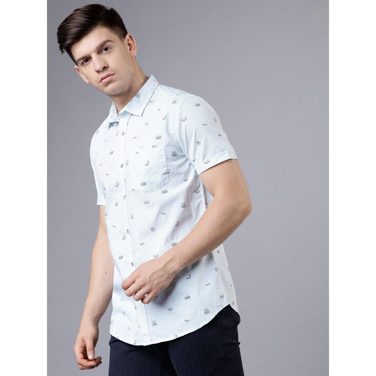 قميص مخطط بقصة سليم فت واكمام قصيرة هايلاندر × ستايلي-men-clothing-shirts-image-6