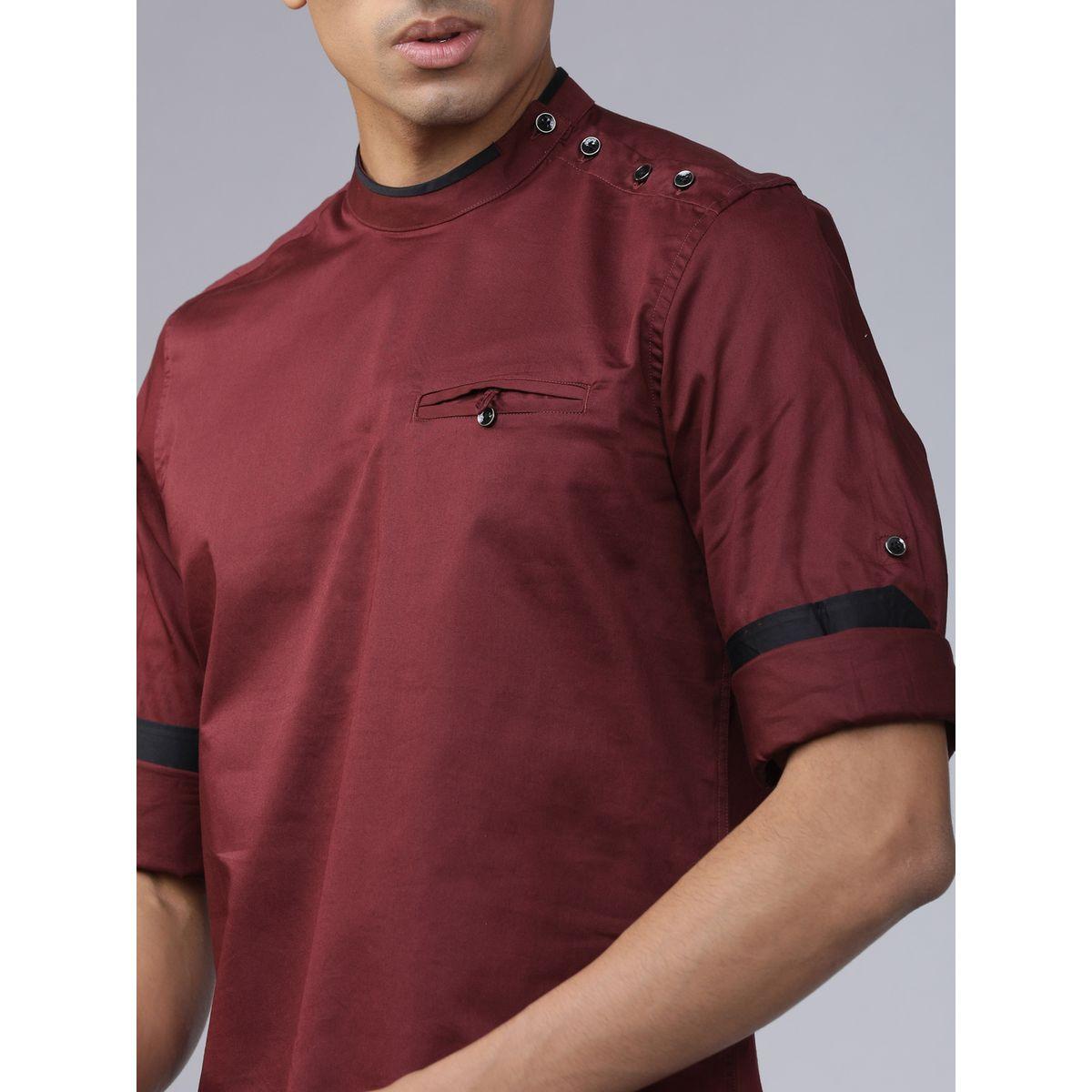 قميص بتداخلات محزوزة وياقة ماندارين هايلاندر × ستايلي-men-clothing-shirts-image-6