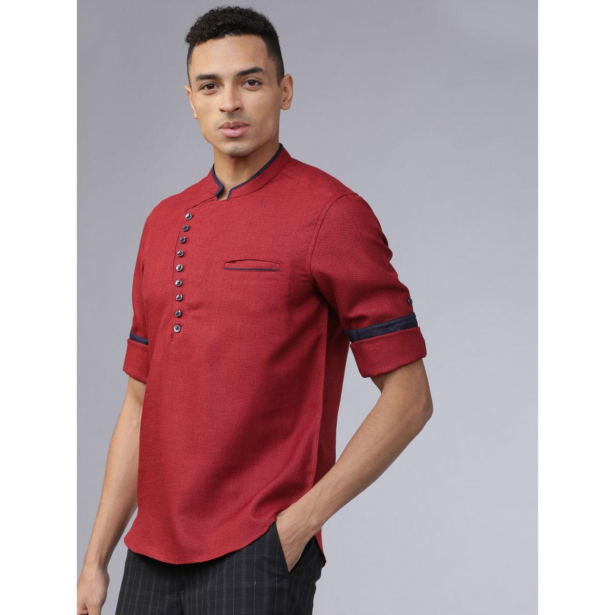 قميص بقصة سليم فت وياقة ماندارين هايلاندر × ستايلي-men-clothing-shirts-image-1