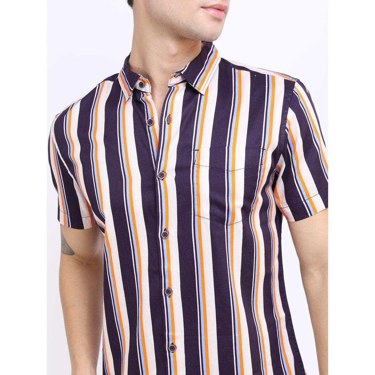 قميص مخطط بتفاصيل جيب مع اكمام قصيرة هايلاندر × ستايلي-men-clothing-shirts-image-2