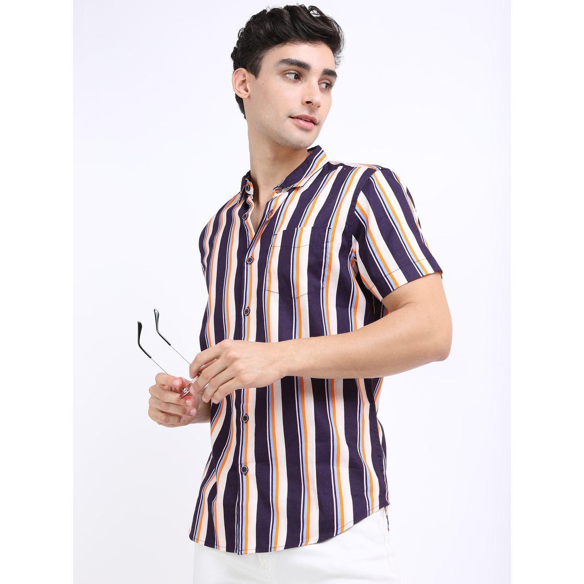 قميص مخطط بتفاصيل جيب مع اكمام قصيرة هايلاندر × ستايلي-men-clothing-shirts-image-4