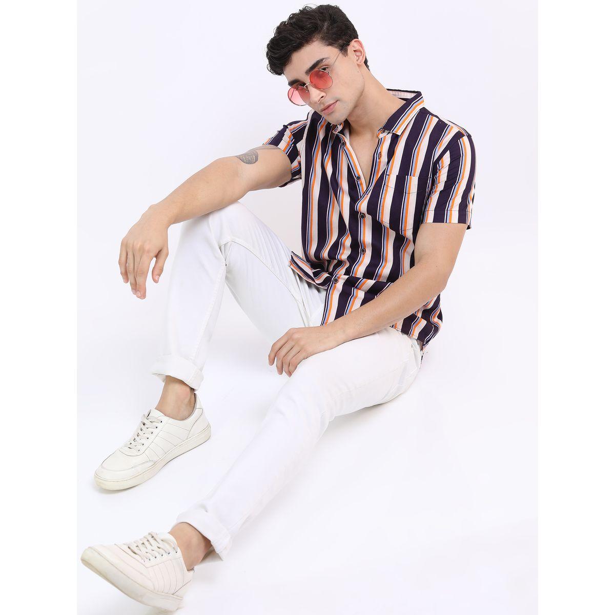 قميص مخطط بتفاصيل جيب مع اكمام قصيرة هايلاندر × ستايلي-men-clothing-shirts-image-5