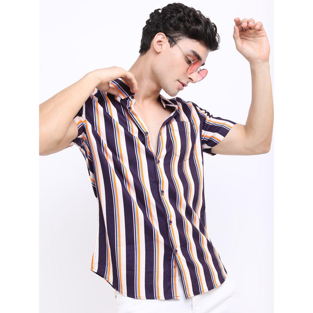قميص مخطط بتفاصيل جيب مع اكمام قصيرة هايلاندر × ستايلي-men-clothing-shirts-image-6