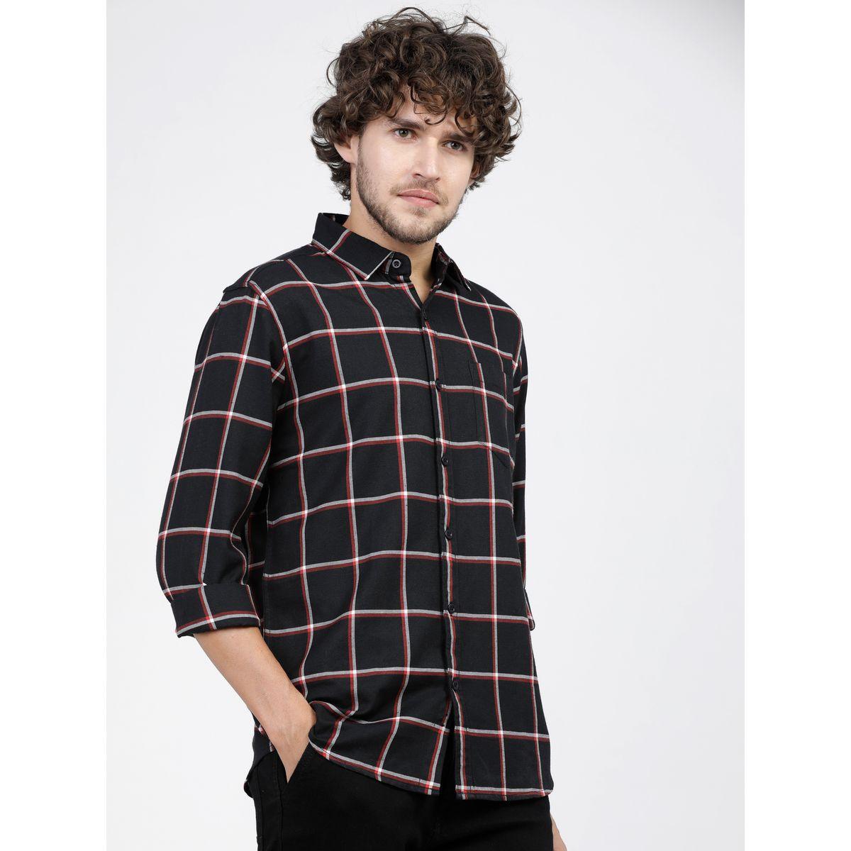 Ketch X Styli  Windowpane Checked Chest Pocket Slim Fit Shirt-men-clothing-shirts-image-3