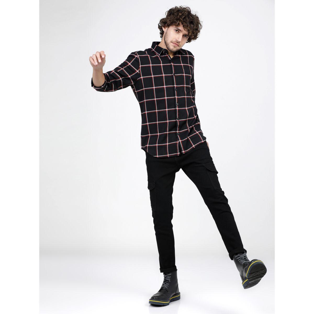 Ketch X Styli  Windowpane Checked Chest Pocket Slim Fit Shirt-men-clothing-shirts-image-5