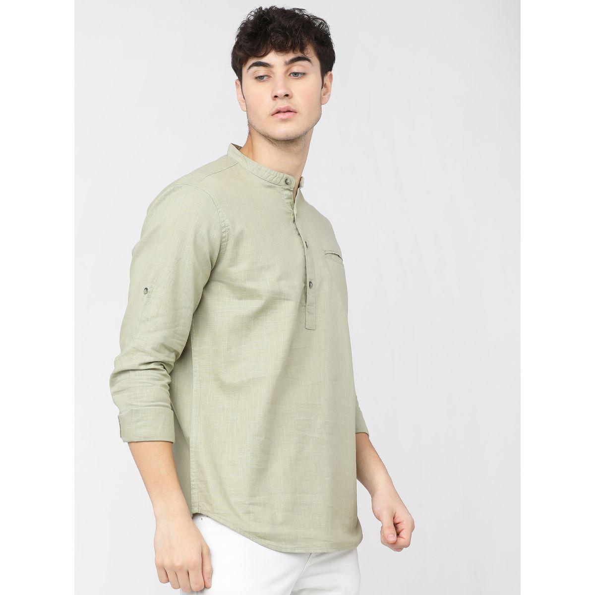 Ketch X Styli  Chest Pocket Detail Mandarin Collar Slim Fit Shirt with Roll Up Sleeves-men-clothing-shirts-image-1