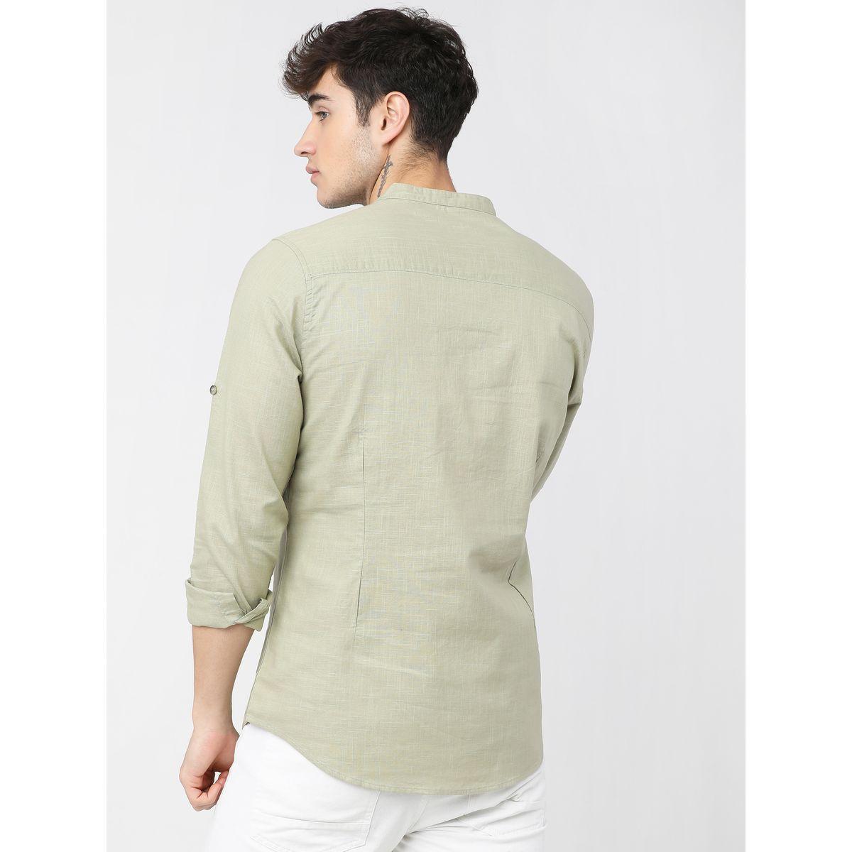 Ketch X Styli  Chest Pocket Detail Mandarin Collar Slim Fit Shirt with Roll Up Sleeves-men-clothing-shirts-image-3