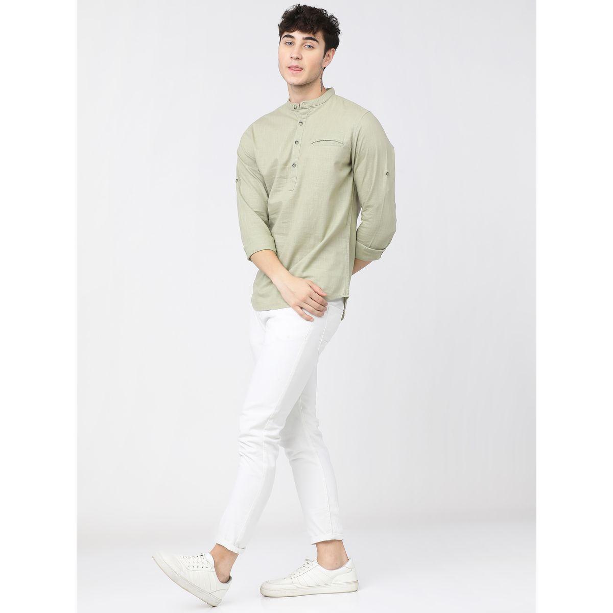 Ketch X Styli  Chest Pocket Detail Mandarin Collar Slim Fit Shirt with Roll Up Sleeves-men-clothing-shirts-image-4