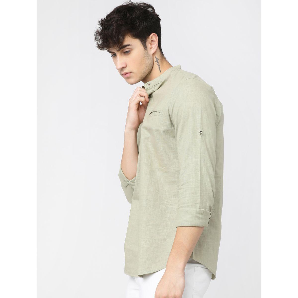 Ketch X Styli  Chest Pocket Detail Mandarin Collar Slim Fit Shirt with Roll Up Sleeves-men-clothing-shirts-image-5