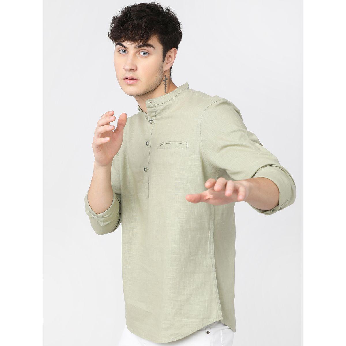 Ketch X Styli  Chest Pocket Detail Mandarin Collar Slim Fit Shirt with Roll Up Sleeves-men-clothing-shirts-image-6