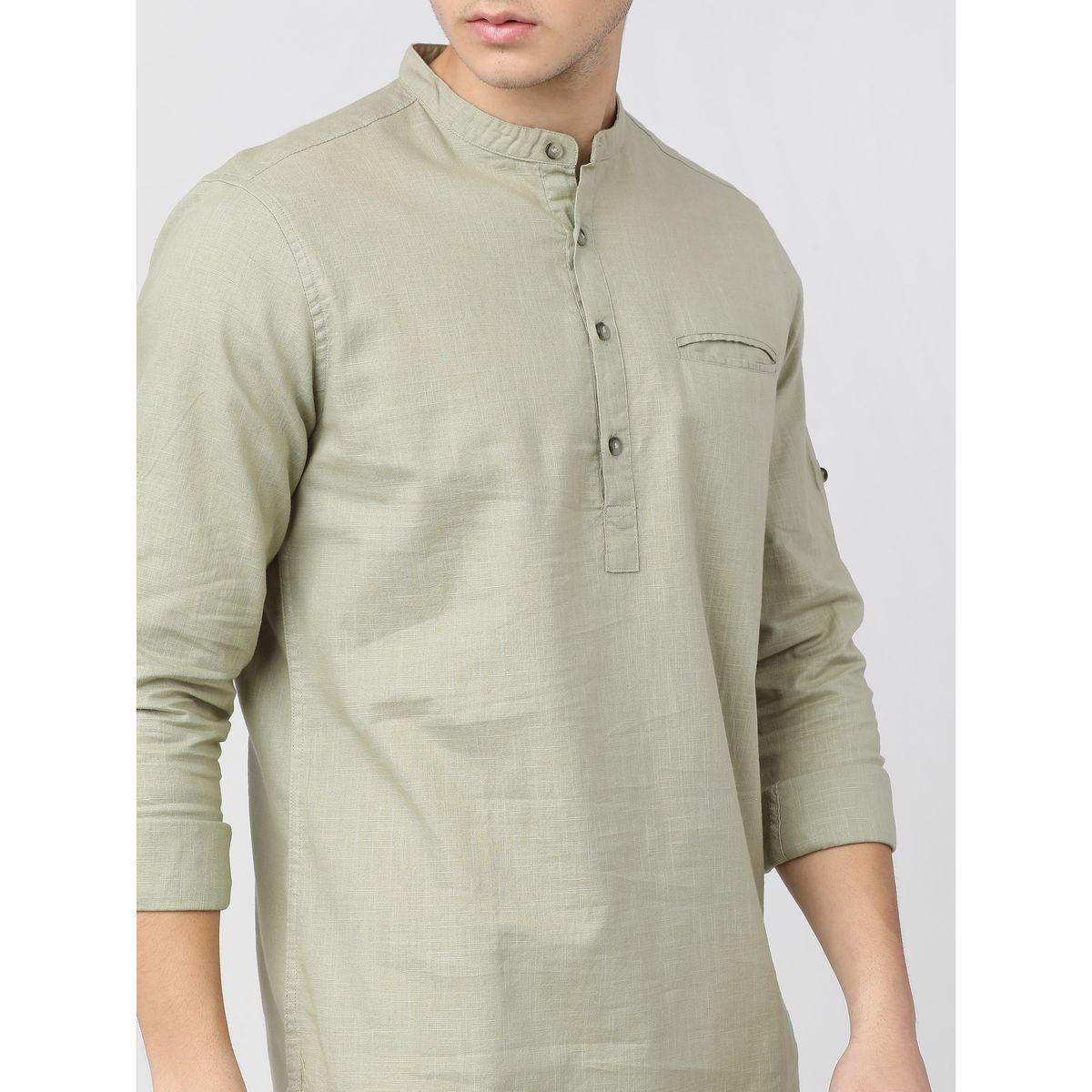 Ketch X Styli  Chest Pocket Detail Mandarin Collar Slim Fit Shirt with Roll Up Sleeves-men-clothing-shirts-image-7