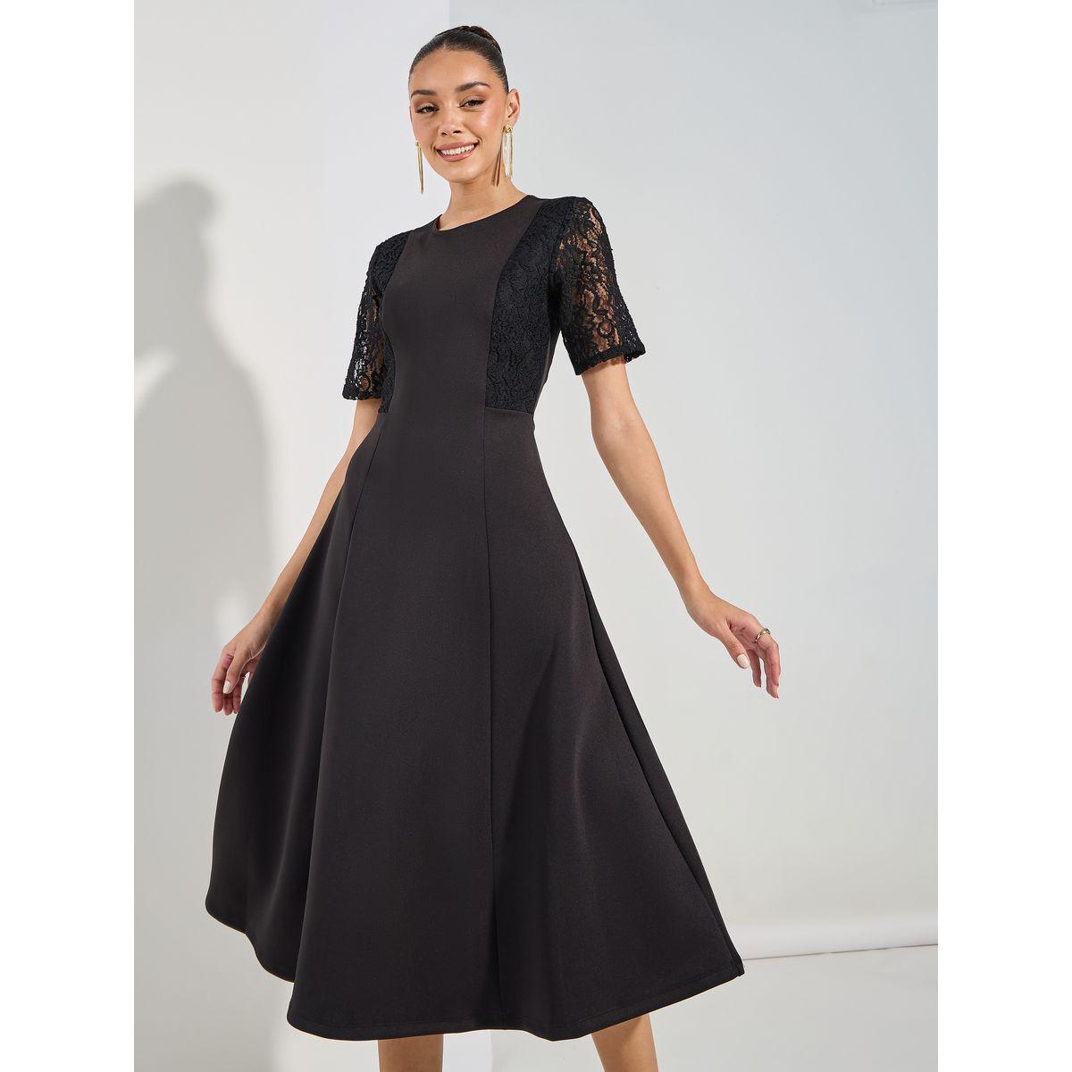Styli Lace Insert Sleeve Flared Midi Dress-women-clothing-dresses-image-1