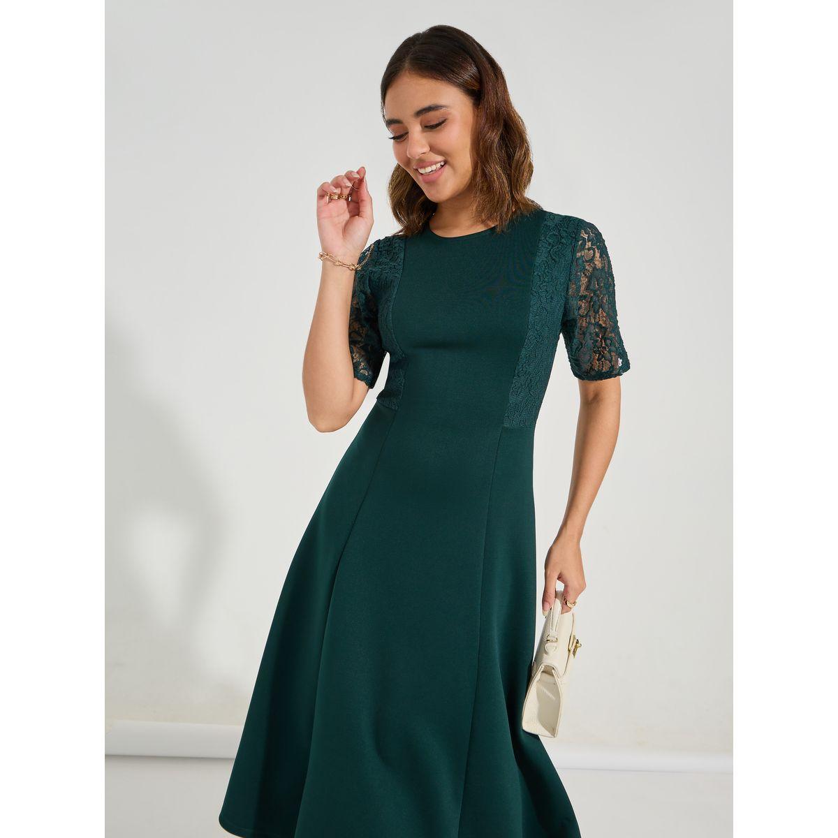 فستان ميدي مع اكمام قصيرة بتفاصيل دانتيل-women-clothing-dresses-image-3