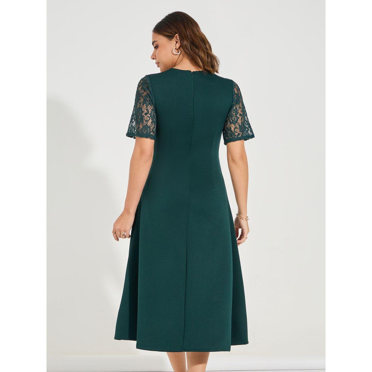 فستان ميدي مع اكمام قصيرة بتفاصيل دانتيل-women-clothing-dresses-image-6