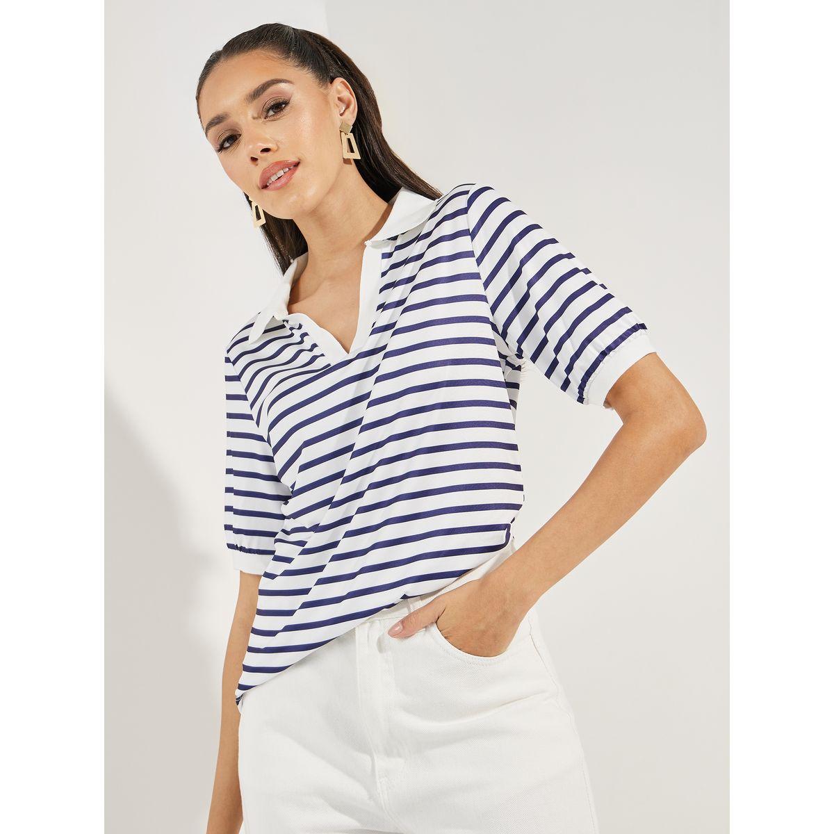 Styli Regular Fit Striped Collared Polo T-Shirt-women-clothing-tshirts-image-1