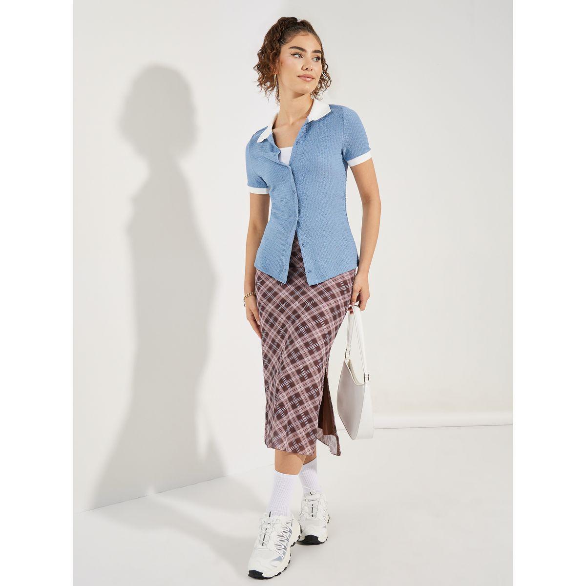 Styli Contrast Collar Textured Polo T-Shirt-women-clothing-tshirts-image-2