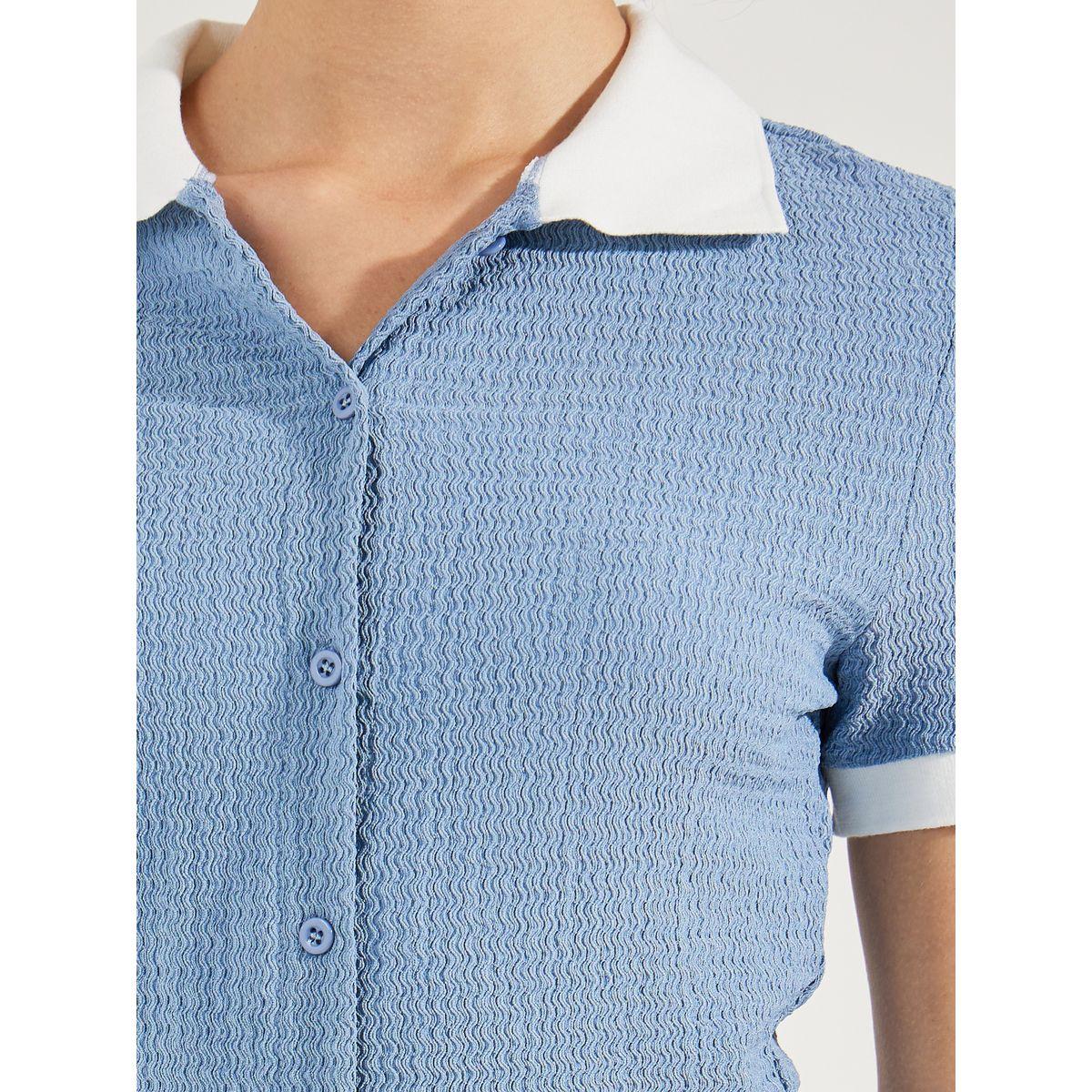 Styli Contrast Collar Textured Polo T-Shirt-women-clothing-tshirts-image-3