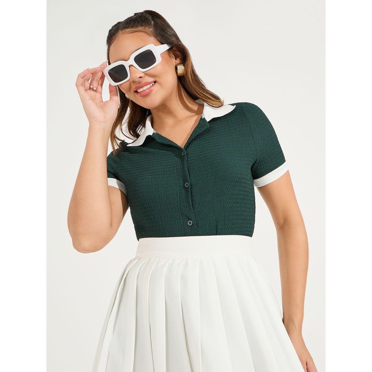 تيشيرت بياقة بولو وتفاصيل مُتباينة-women-clothing-tshirts-image-1