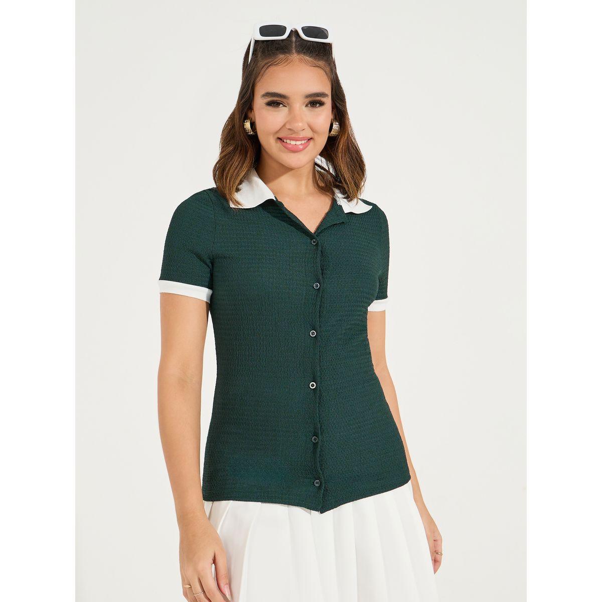 Styli Contrast Collar Textured Polo T-Shirt-women-clothing-tshirts-image-3