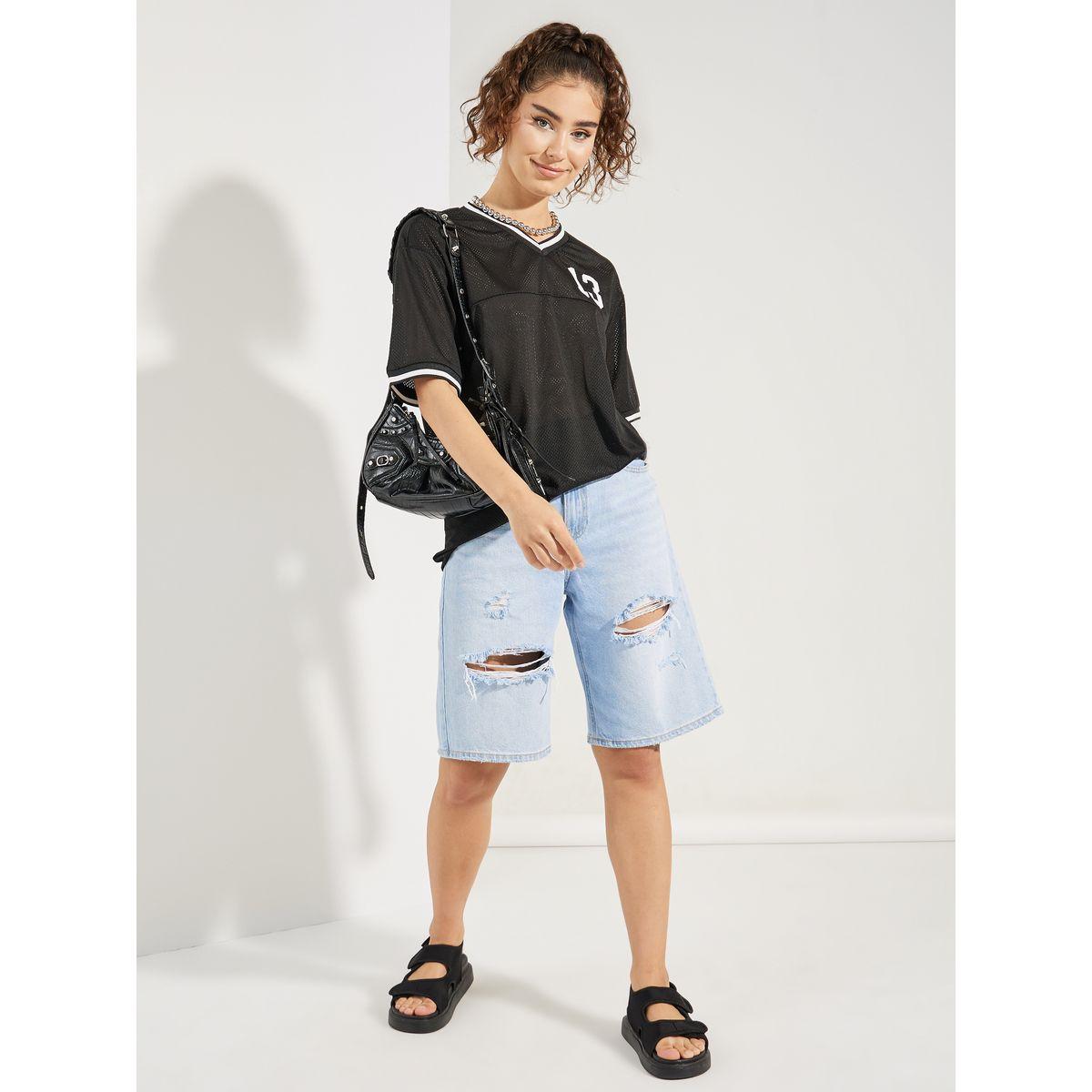 تيشيرت فضفاض باكمام قصيرة وتفاصيل شبكية-women-clothing-tshirts-image-3