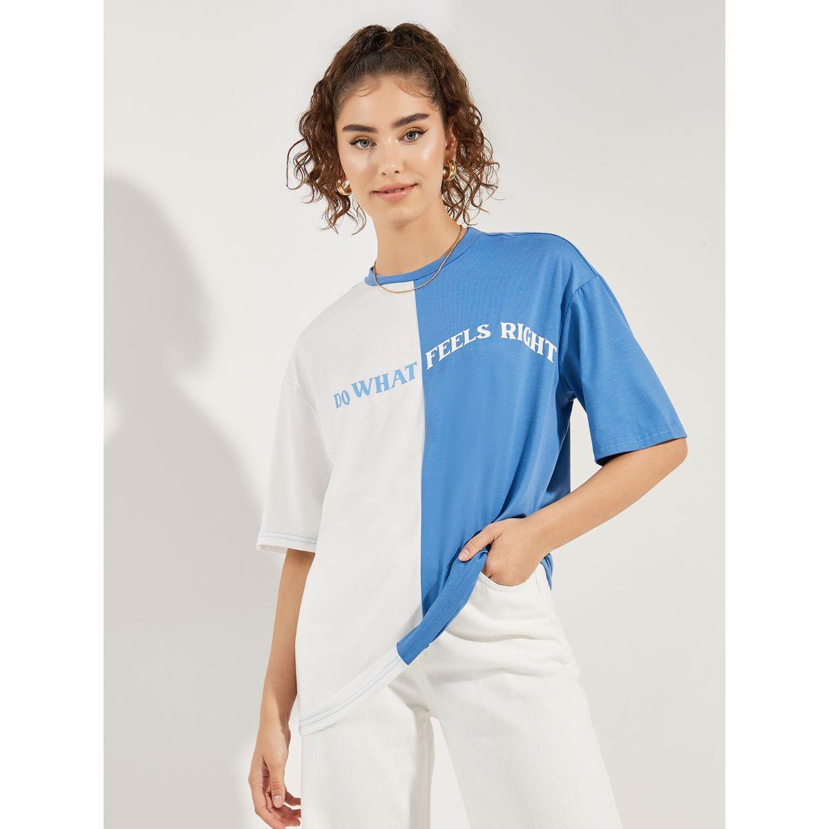 Styli Oversized Color Block Slogan Print T-Shirt-women-clothing-tshirts-image-1