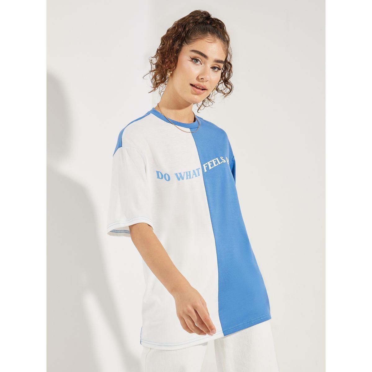 Styli Oversized Color Block Slogan Print T-Shirt-women-clothing-tshirts-image-2