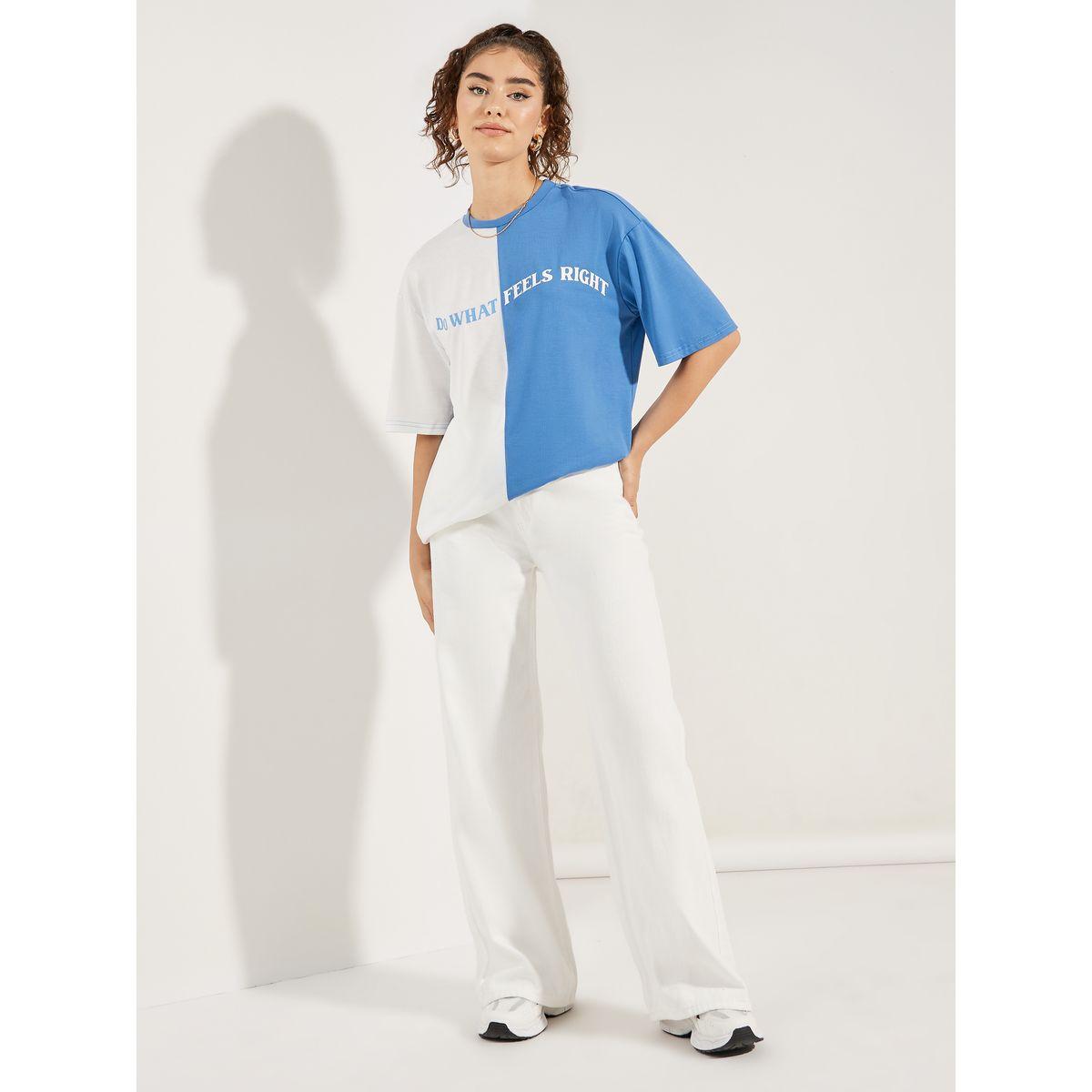 Styli Oversized Color Block Slogan Print T-Shirt-women-clothing-tshirts-image-3