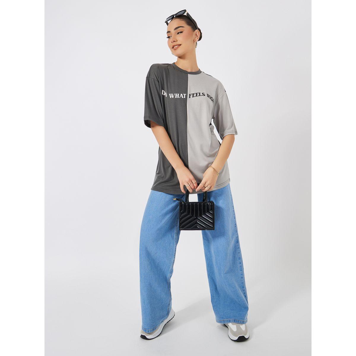 تيشيرت فضفاض بنمط كتل الالوان-women-clothing-tshirts-image-2