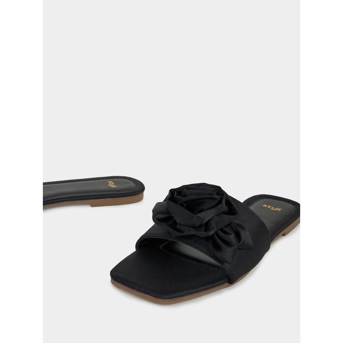 Styli Flower Applique Flat Sandals-women-shoes-sandals-flats-image-3