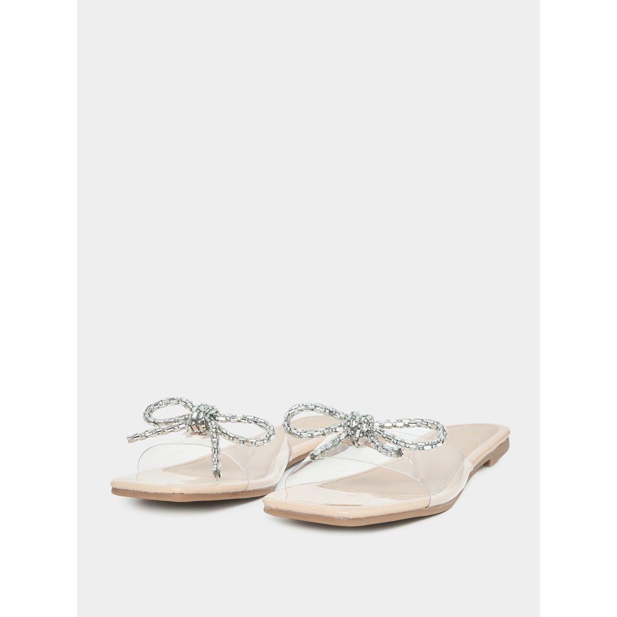 صندل فلات بسير شفاف مع حلية بشكل فيونكة-women-shoes-sandals-flats-image-1