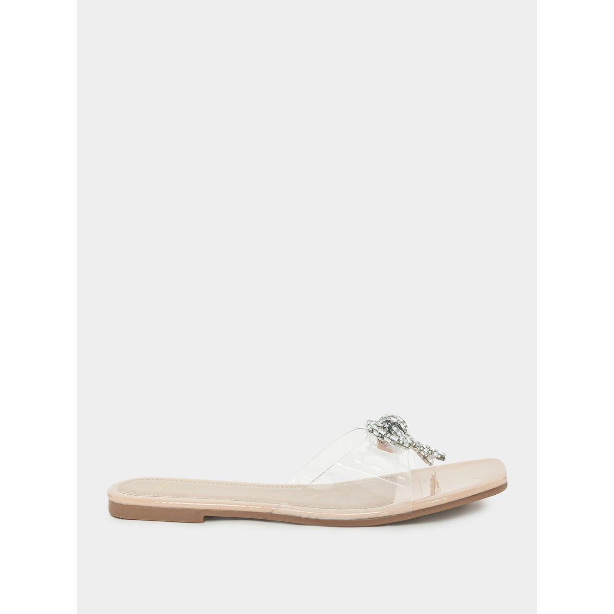 صندل فلات بسير شفاف مع حلية بشكل فيونكة-women-shoes-sandals-flats-image-2
