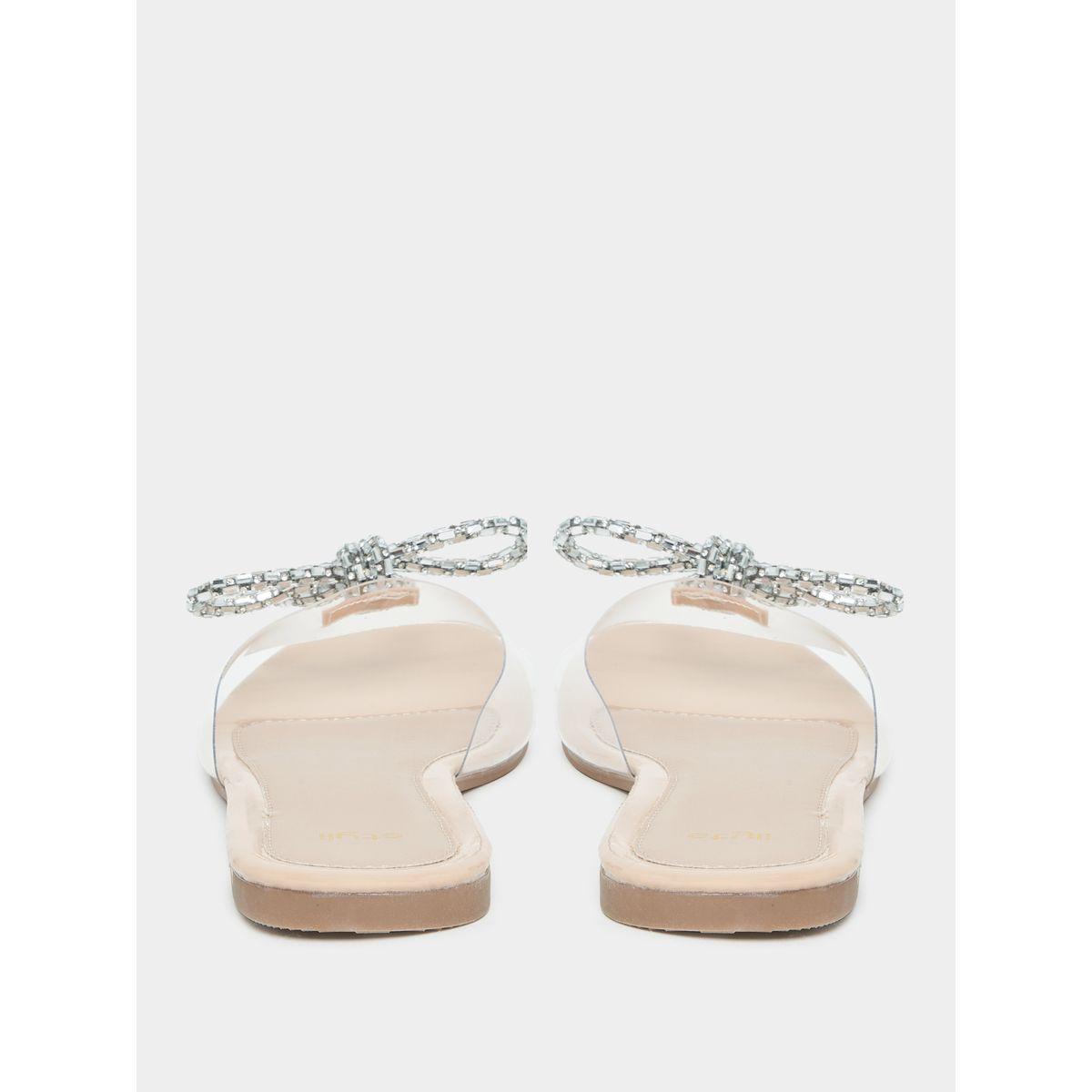Styli Embellished Transparent  Bow Design Flat Sandals-women-shoes-sandals-flats-image-3