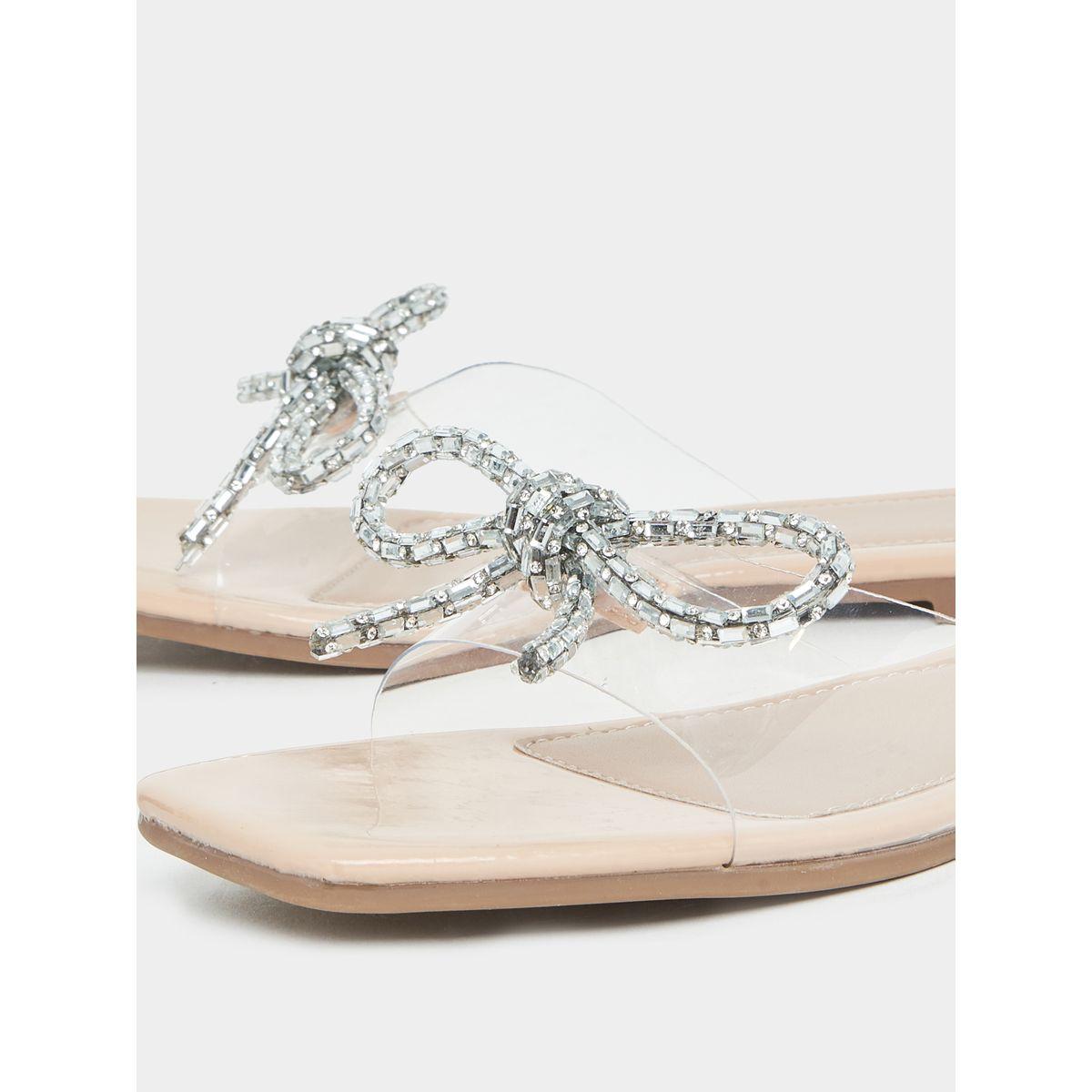 Styli Embellished Transparent  Bow Design Flat Sandals-women-shoes-sandals-flats-image-4