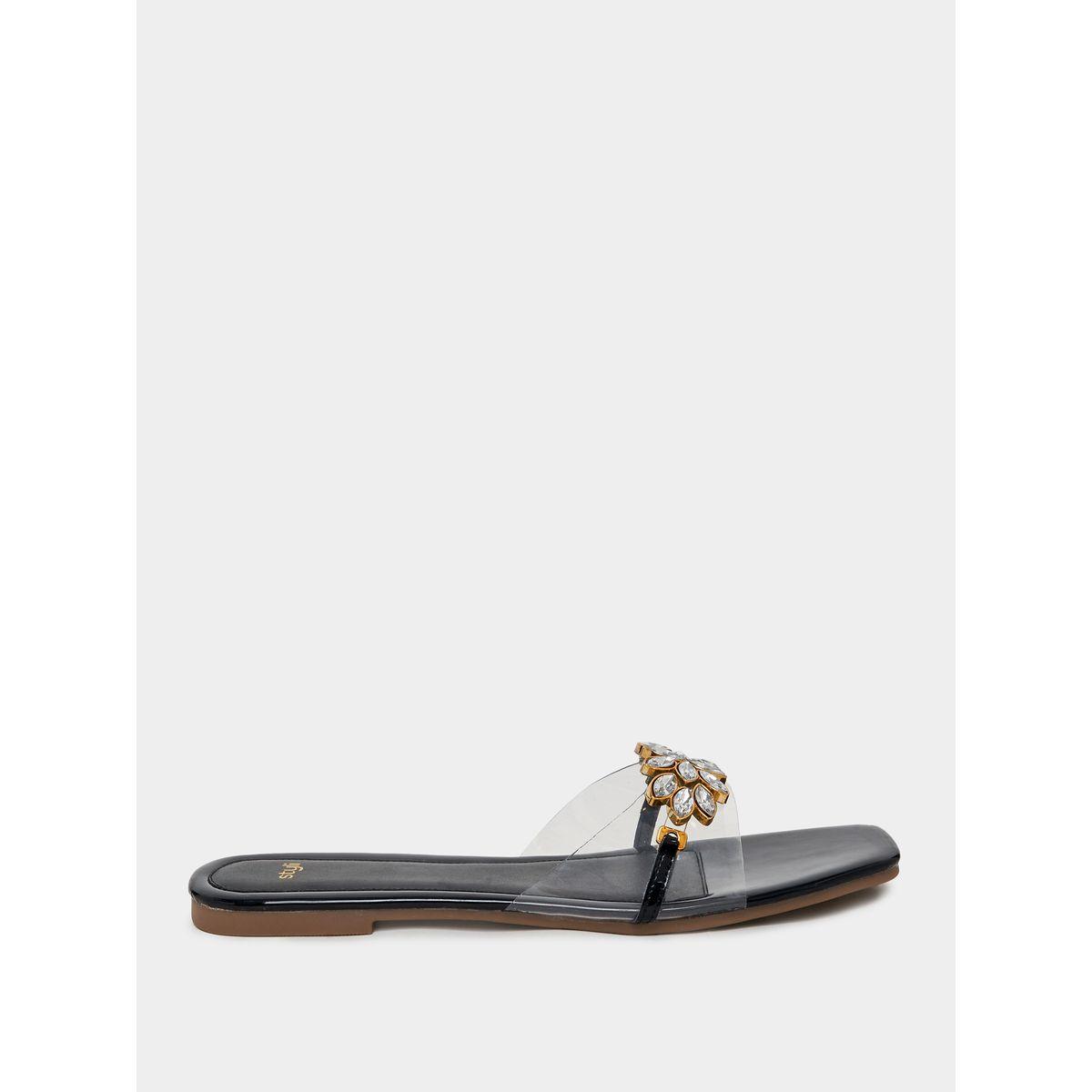 صندل فلات منمق مع سير شفاف-women-shoes-sandals-flats-image-1